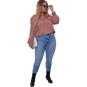 Women's Dalmatian Print Long Flounce Sleeve Cut Out V Neck Blouse Tops 1XL